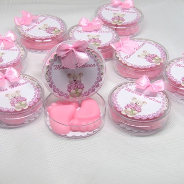Sabonete perfumado para lembrancinha na latinha personalizada- batizados, chá revelação, chá de bebê