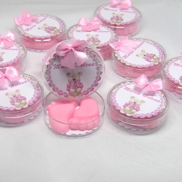 Sabonete perfumado para lembrancinha na latinha personalizada- batizados, chá revelação, chá de bebê