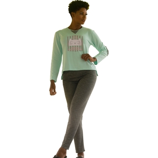 Pijama De Inverno Feminino Estampado Conjunto Blusa Manga Longa E Calca