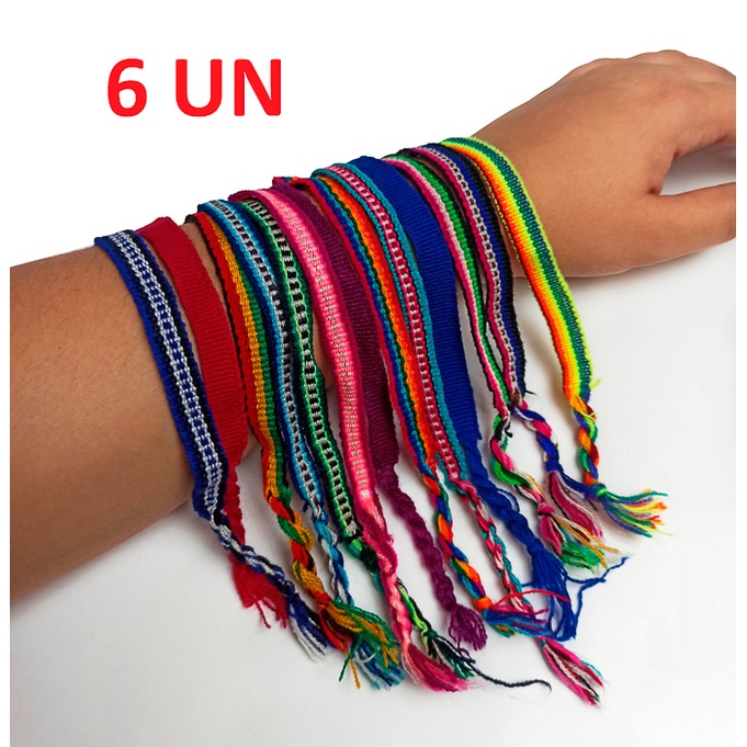 Kit 6 Pulseiras Sortidas Hippie Praia Tornozeleira De Pano