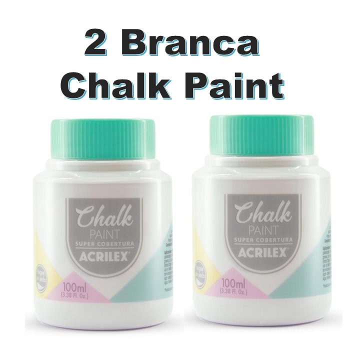 2 Tinta Chalk Paint Branca 100ml Acrilex Madeira Vidro Metal