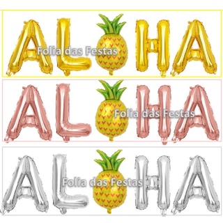 kit metalizado festa tropical- ALOHA em Oferta na Shopee