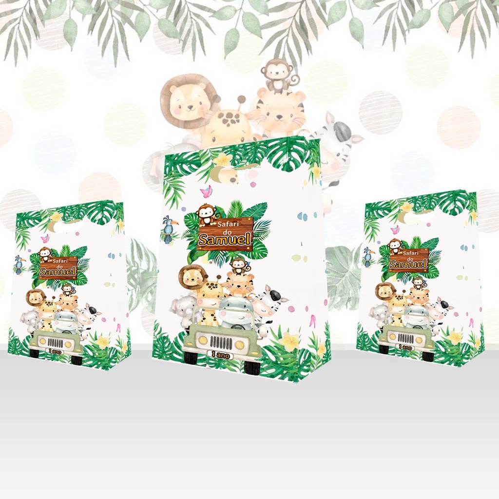 10 Sacolinhas Safari Aquarela - Sacolinha Surpresa Lembrancinhas Personalizadas