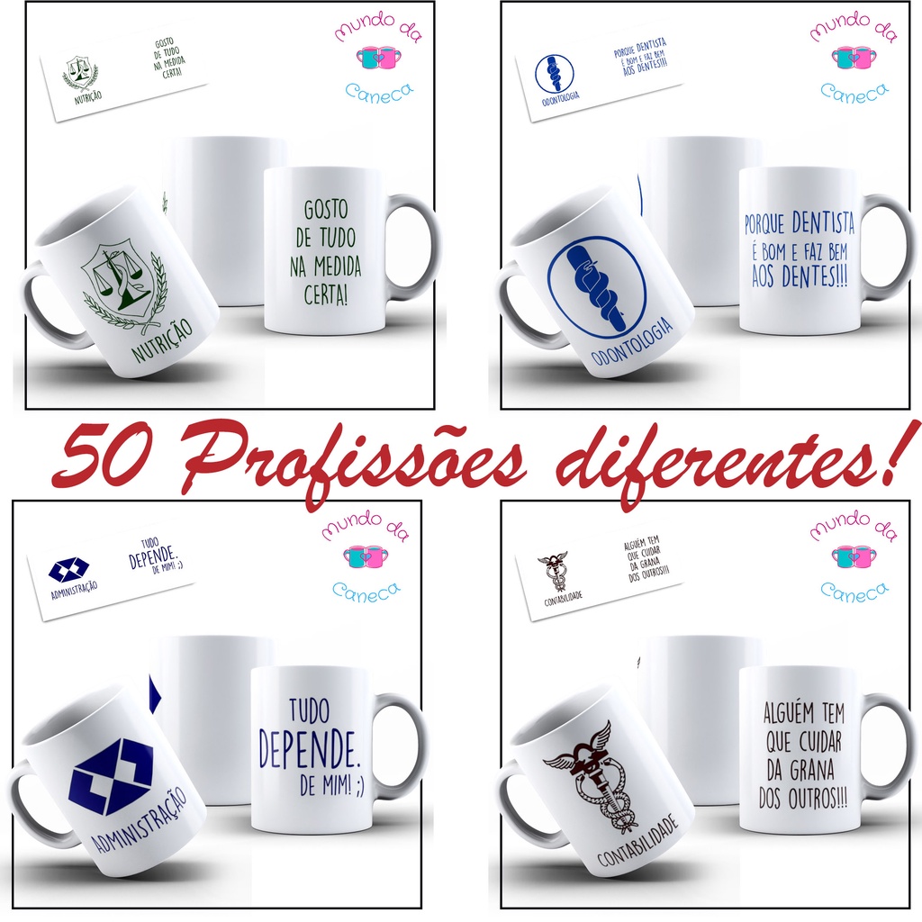 Caneca Personalizada de Profissões com Seu Nome 50 Modelos Diferentes Canecas de Porcelana