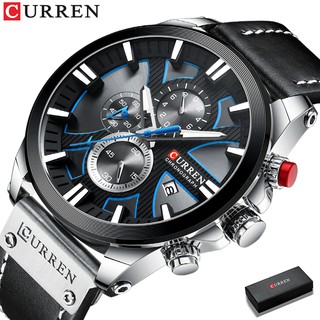 Curren Relógio Cronógrafo Esporte Mens Relógios De Quartzo Relógio De Couro Masculino Relógio De Pulso Relogio Masculino Presente Da Moda Para Homens 8346 em Oferta na Shopee