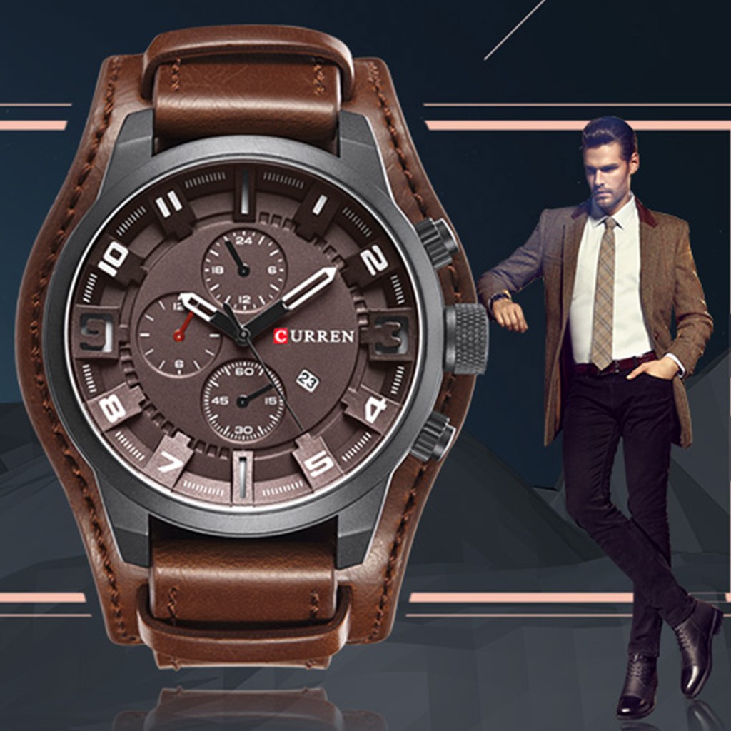 Relogio Masculino Curren 8225 Couro Bracelete Marrom | Shopee Brasil
