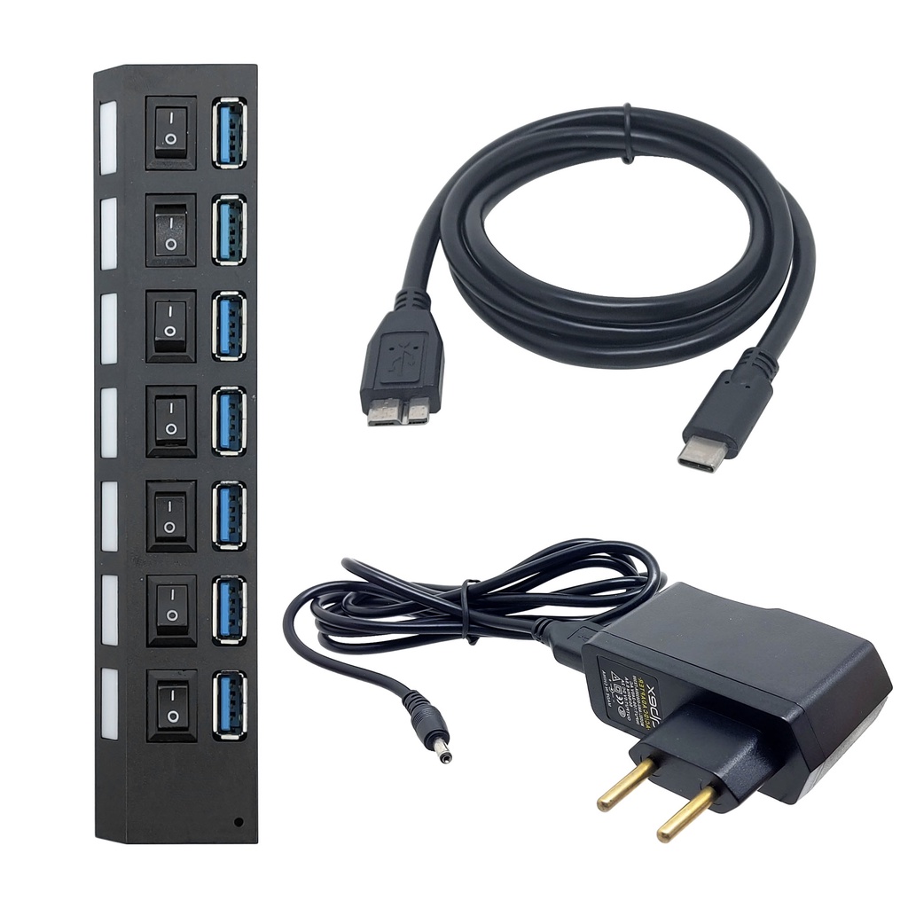 Hub usb 3 0 hi speed 7 portas com fonte 5 gbps tipo c escorrega o pre o