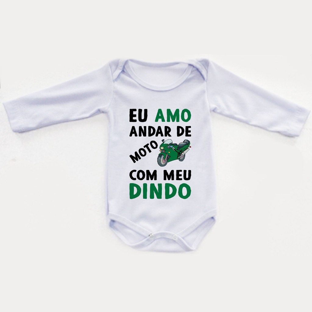Body infantil Manga longa bebê criança Roupinha Frio Eu amo andar de Moto com meu dindo