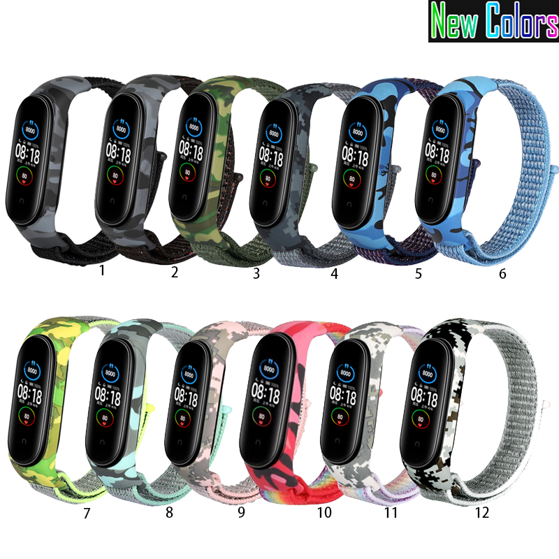 Pulseira De Nylon Camuflada Nfc Para Xiaomi Mi Band 5 Miband 6 5 4 3