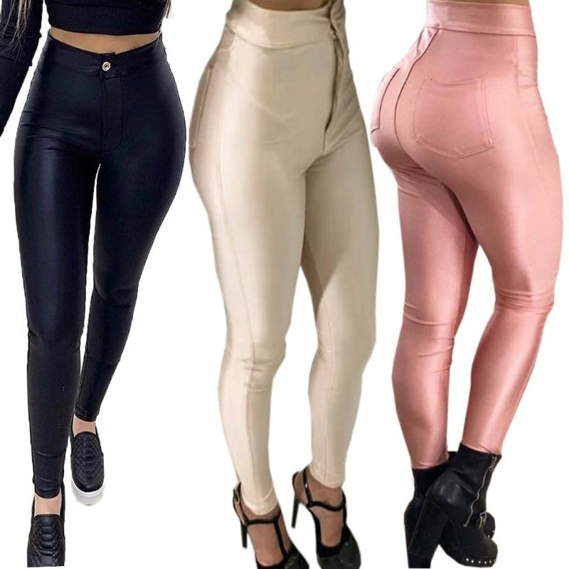 Calça Disco Hot Pant Cirré cintura alta Skinny Plus Size Acetinado