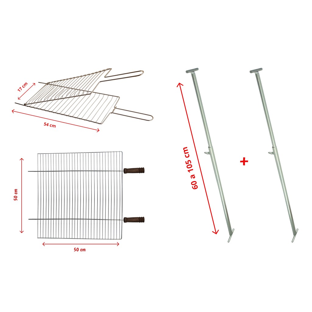 Kit Churrasqueira Grelha Média + Grelha Abaulada Pequena + Suporte Extensor Ajustável 5002/5101A/5501 DP