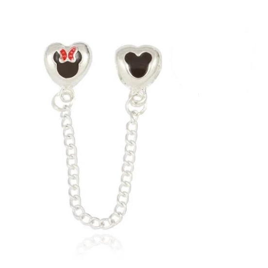 Berloque Duplo Minnie Mickey para Pulseira Berloques em Prata