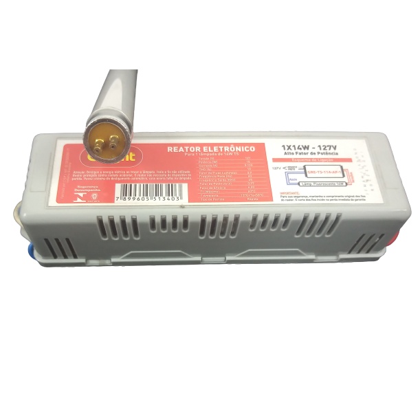 Reator Eletrônico  para lâmpada tubular Fluorescente 1 x 14w T5 127v