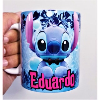 Kit 3 Canecas Personalizadas - Stitch + Nome (exclusiva) Porcelana 325ml