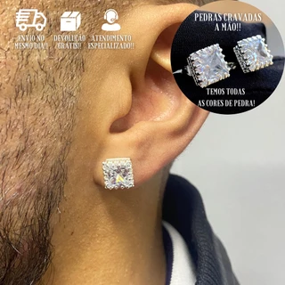 Brinco Masculino De Prata Pedra Brilhante De Zircônia Banhado a Prata 925 Italiana Brinco Cravejado