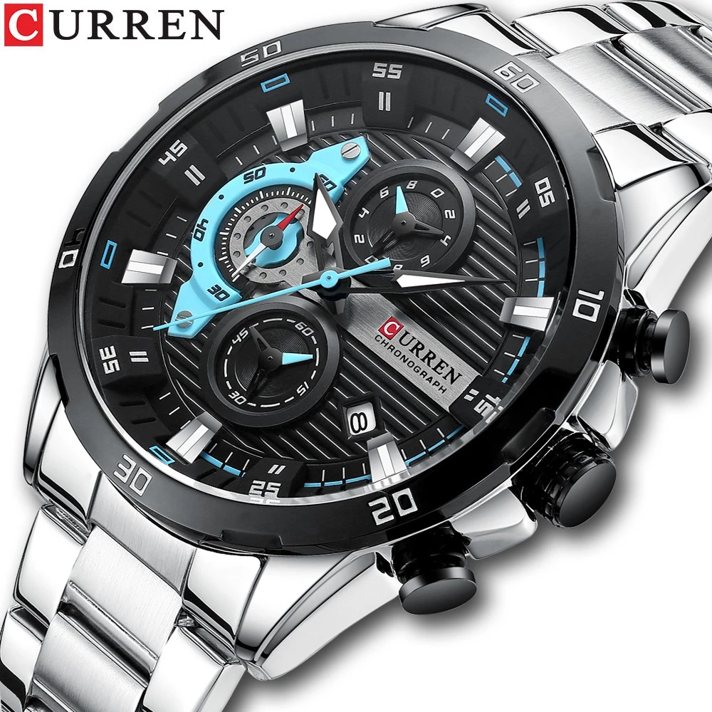 CURREN Relógio De Pulso Masculino Luxuoso Original À Prova D'água Em Aço Inoxidável 8402 XA