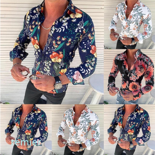 camisa floral manga longa masculina
