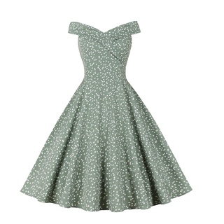 Vestido De Estampa De Bolinhas Retrô De Gola Única Ombro Vazado De Cintura