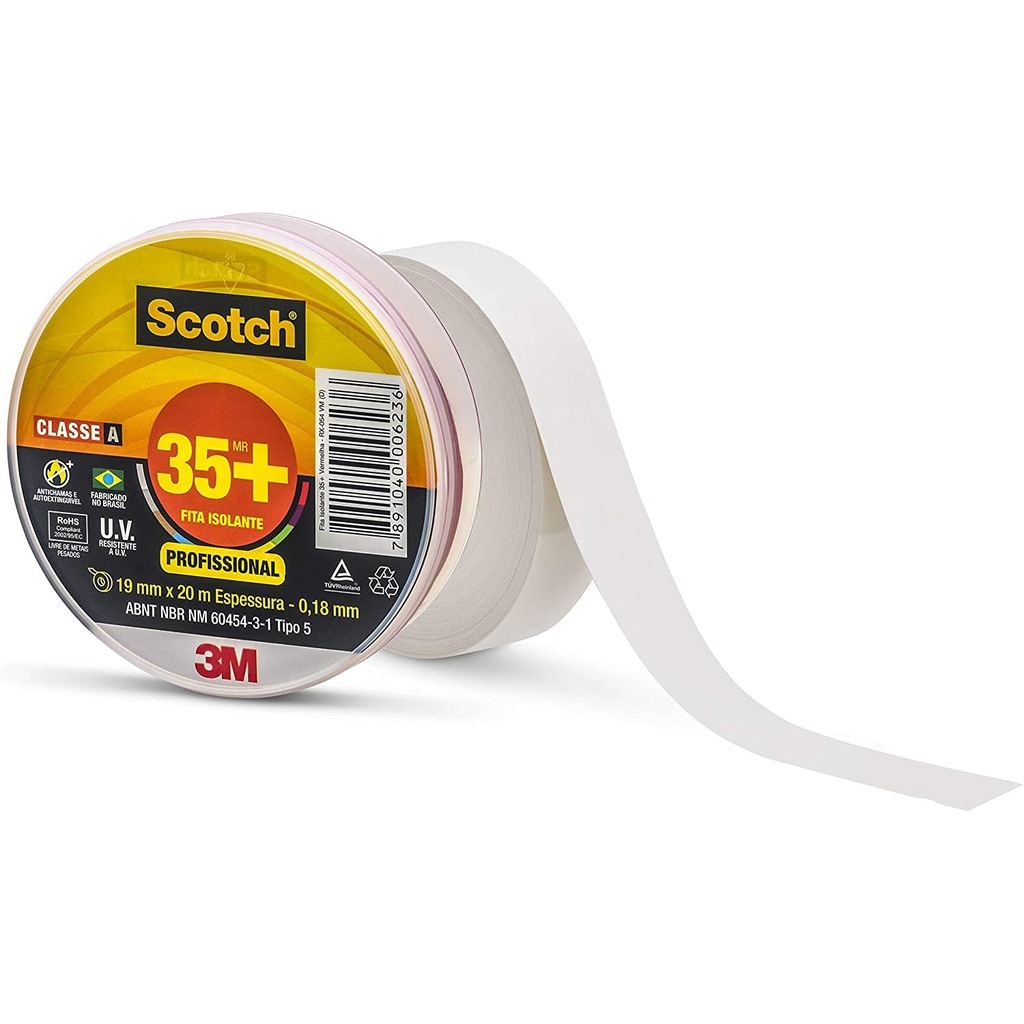 Fita Isolante Branca Scotch 35+ 20m 750v 3M em Oferta na Shopee