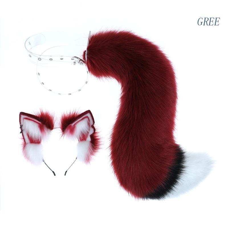 GREE 2pc Animal Orelha Cabeça De E Conjunto De Cauda Orelhas De Raposa Grampo De Cabelo Cosplay Headdress