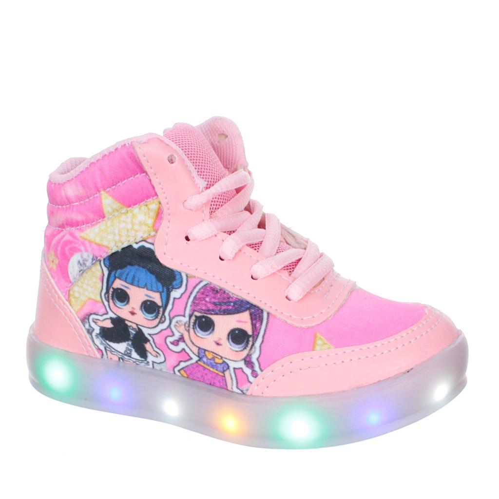 Tenis Bota Botinha  de Crianca Infantil Feminino de Led Cano Baixo Lol Rosa Meninas