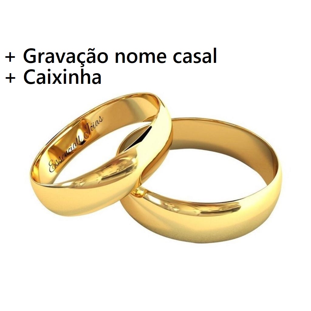 Par Aliança + Gravação nome casal + Caixinha De Veludo | Banhado A Ouro 18k Anatômica Boleada