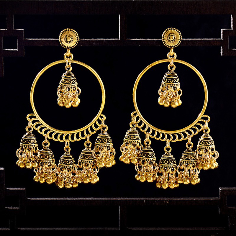 Boho Vintage Étnico Ouro Grande Rodada Borla Rodada Círculo Dangle Brincos Pendurados Para As Mulheres Jóias Indiana Cigana