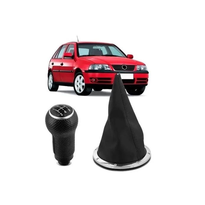 Kit Coifa Cambio Preto com Aro Cromado Manopla Bola Aro Cromado Gol Saveiro Parati G3 1999/2005