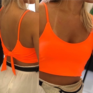 top cropped 3 em 1 laço laranja neon moda verão blogueira alça