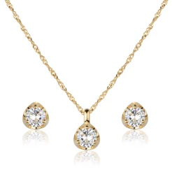 Conjunto Colar e Brinco Semijoia Cravejado com Zircônia Redonda Banhado a Ouro 18K CJ5983