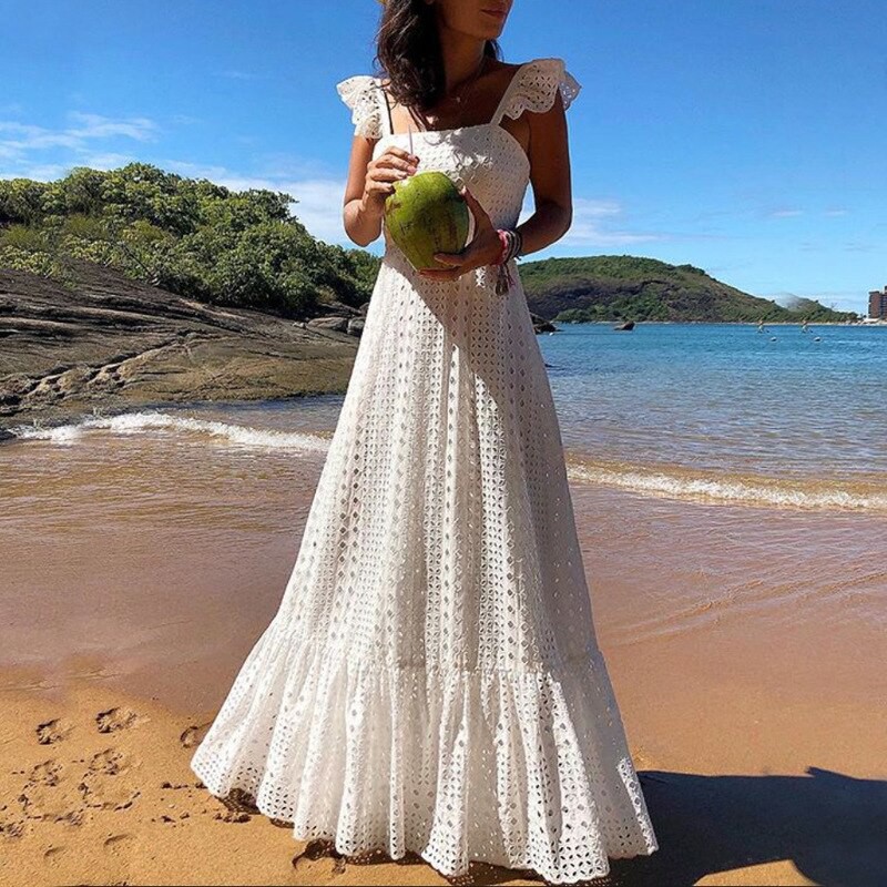 vestido longo branco para fotos na praia