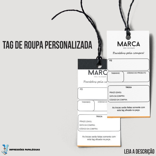 Etiqueta Tag De Roupa Personalizadas - 9x5cm - 1000 Unidades