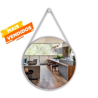 Espelho Adnet Redondo Decorativo Alça de Couro + Pendurador