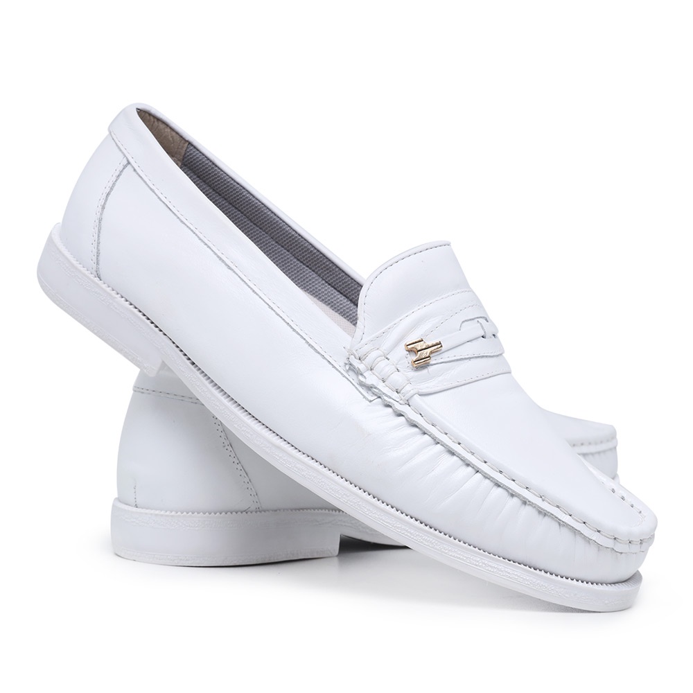 Mocassim Masculino 1021 Branco Enfermeiro Médico Dentista Dockside Conforto Médico Enfermeiro Drive