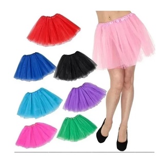 Saia De Tule Tutu Adulto com Gliter Colorida Festa Carnaval 40 Cm