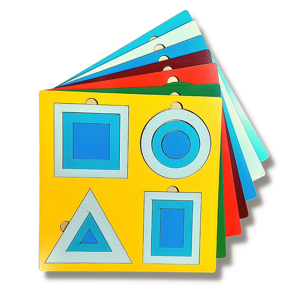 Jogo forma geométrica quantidade tamanho e cores tabuleiro brinquedo educativo visomotor