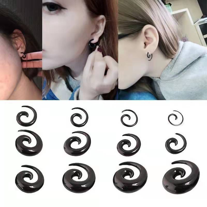 Cartela de alargador espiral caracol 12 unidade preto acrílico hiphop gótico expansor para orelha