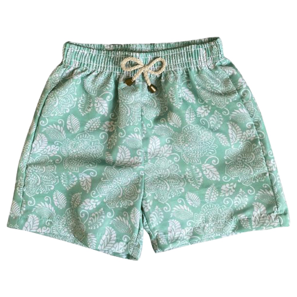 Bermuda Infantil Menino Shorts Estampa Verde Floral Branco Masculina