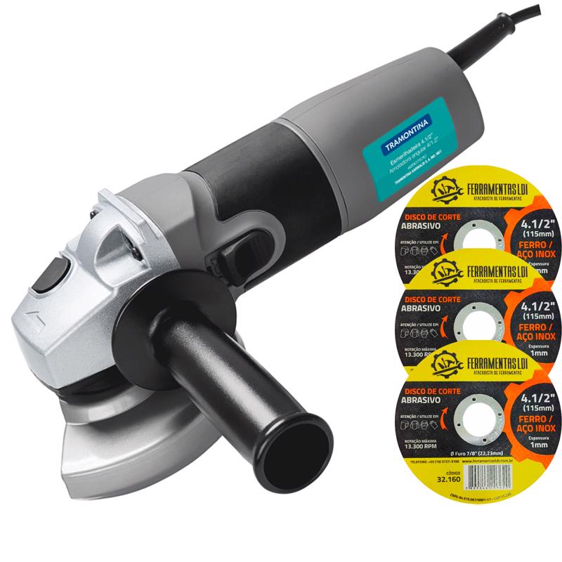 Esmerilhadeira Angular 4.1/2" 800w Tramontina com 3 Discos