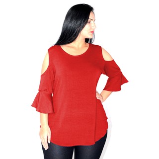 Blusa Feminina Manga Sino com Decote no Ombro Plus Size