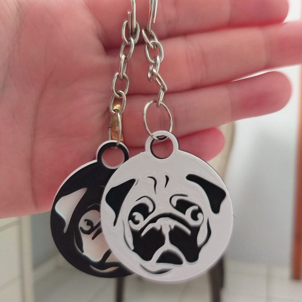 Chaveiro PUG - Chaveiro Cachorro - Impressão 3D
