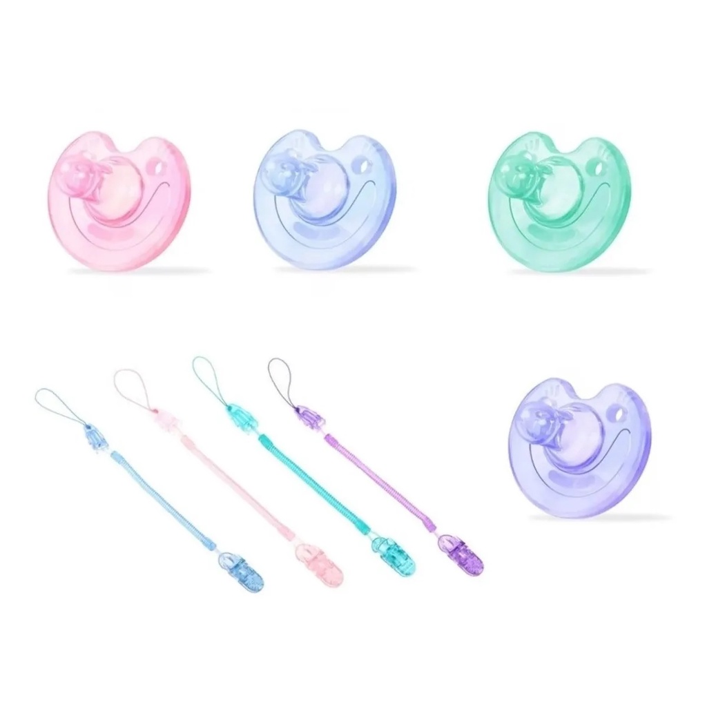 Chupeta Sorriso 100% silicone + Prendedor de chupeta modelo mola em Oferta na Shopee