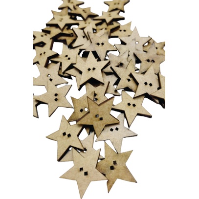Kit 50 un Botão de Estrela em MDF cru com furinho