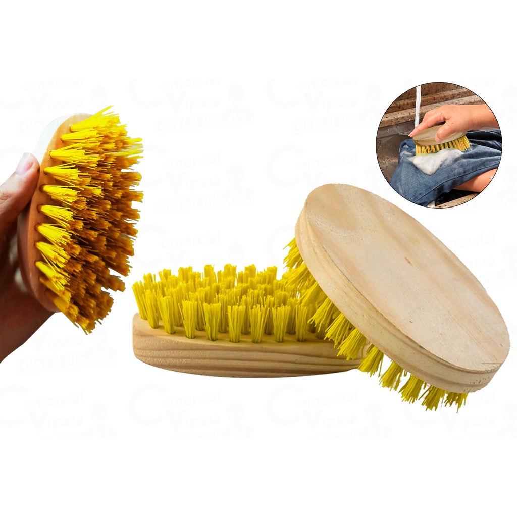 Escova De Lavar Multiuso Roupas Oval Em Madeira Cerdas Monofilamento Sintético Original Compel em Oferta na Shopee