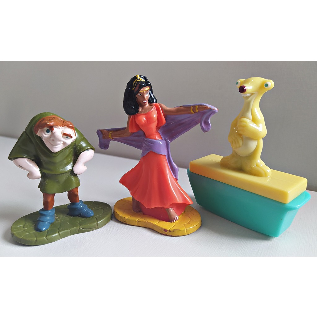 3 Bonecos: Corcunda Notre Dame, Princesa Esmeralda e Sid Era do Gelo - Disney/Fox Kellogg's - Lote B