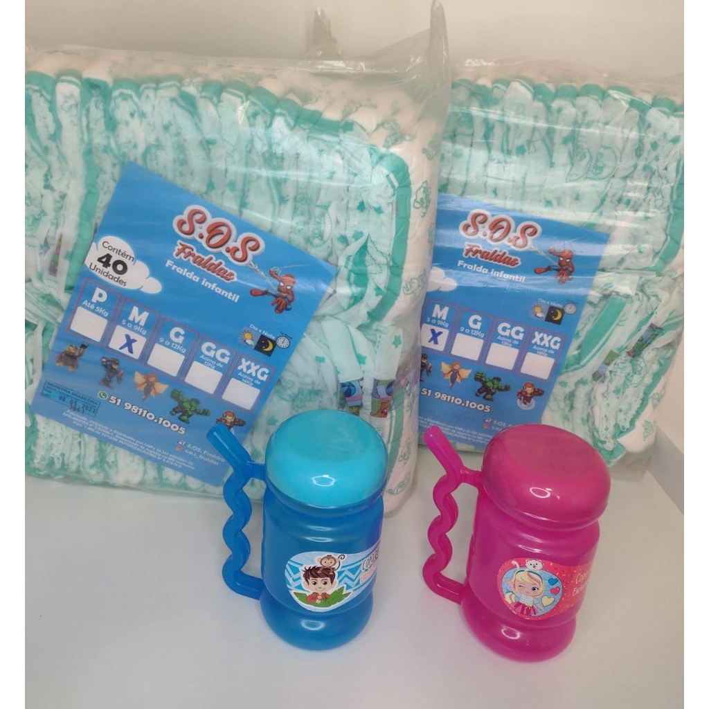 KIT 2 Pacotões Fraldas Infantil (Qualquer TAMANHO) P/M/G/GG/XXG + Copo de transição com canudo