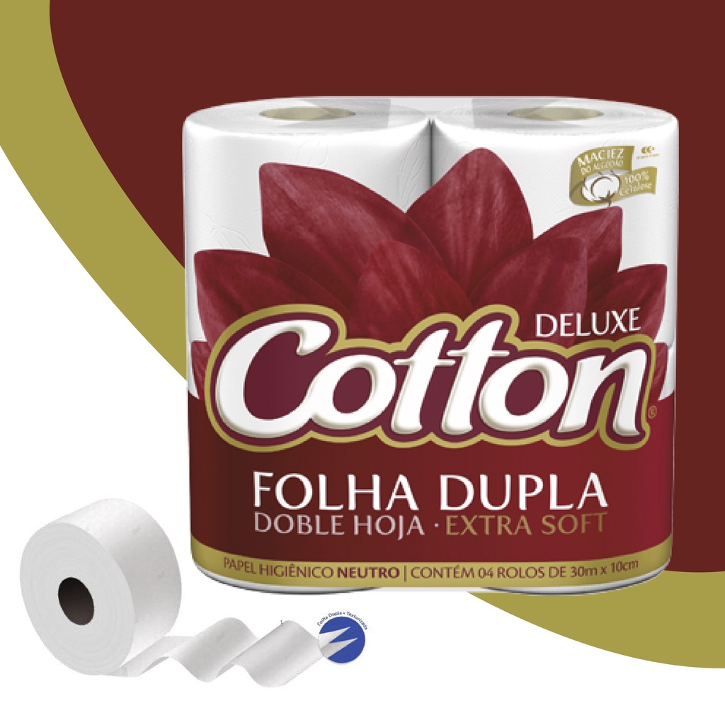 Papel Higiênico Cotton Deluxe Folha Dupla 4 Rolos 30 Metros Cada