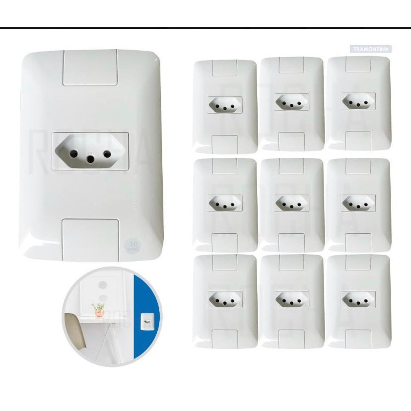 Tomada Simples Tramontina 10a Aria kit com 10 unidades em Oferta na Shopee