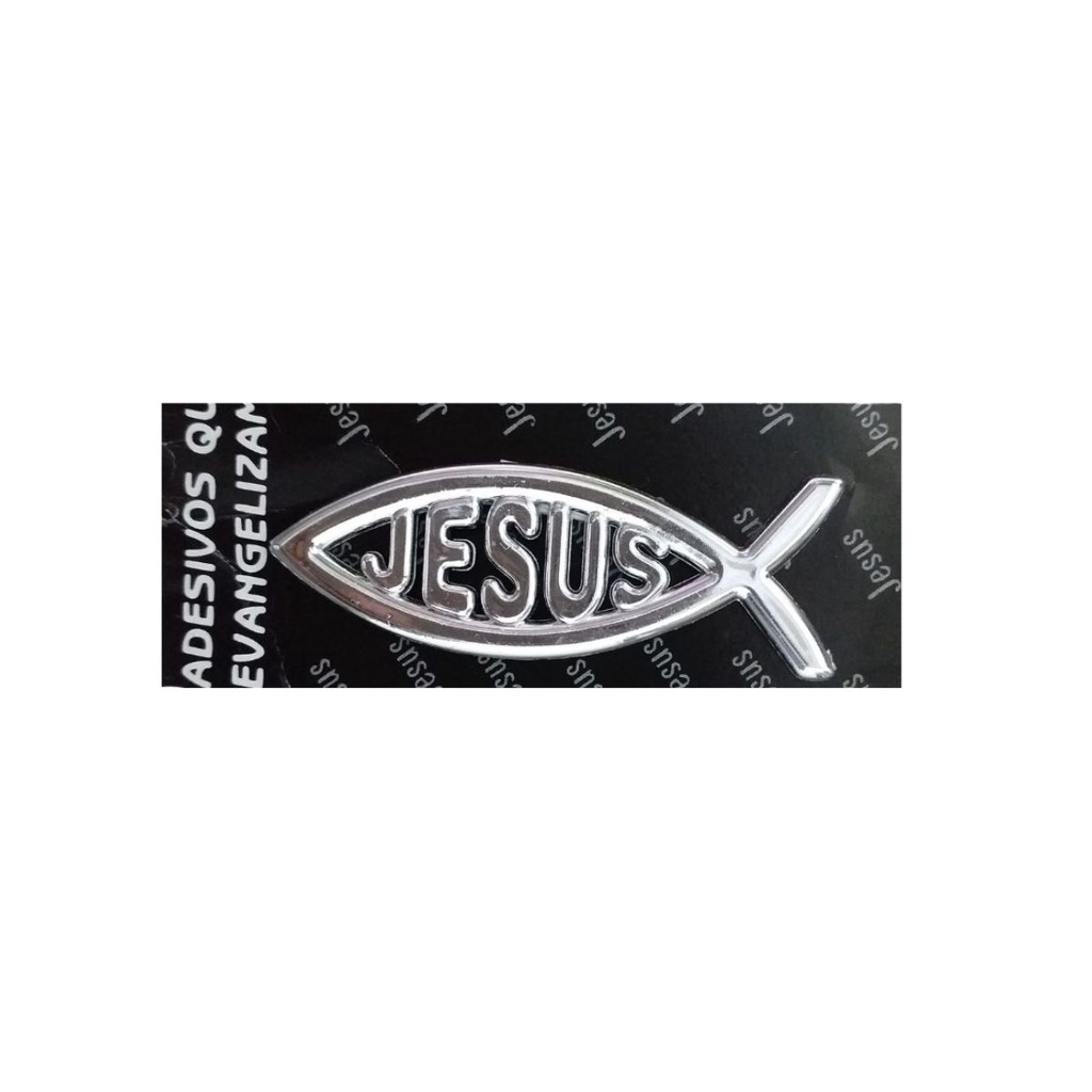 Emblema Adesivo Automotivo Cromado Peixe Jesus Evangélico Pequeno