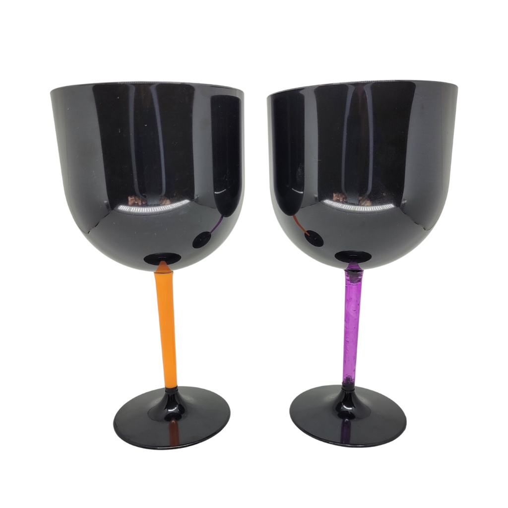 06 Taça De Gin Tônica Acrílico 550 Ml Preta com haste colorida - Helloween